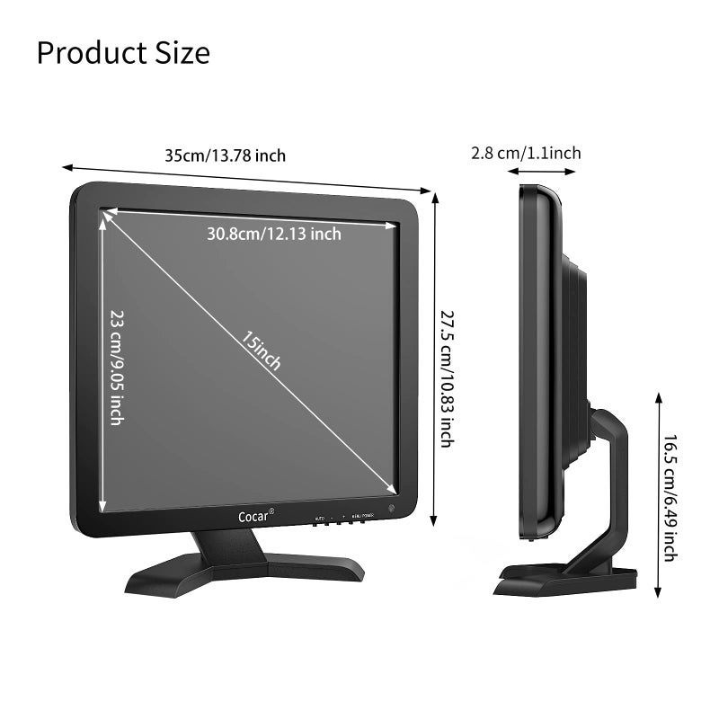 Cocar 15" CCTV BNC Monitor VGA HDMI AV, 4:3 HD Display LCD Security Screen with USB Drive Player for Surveillance Camera STB PC 1024x768 Resolution Built-in Speaker Audio in/Out - Image 5